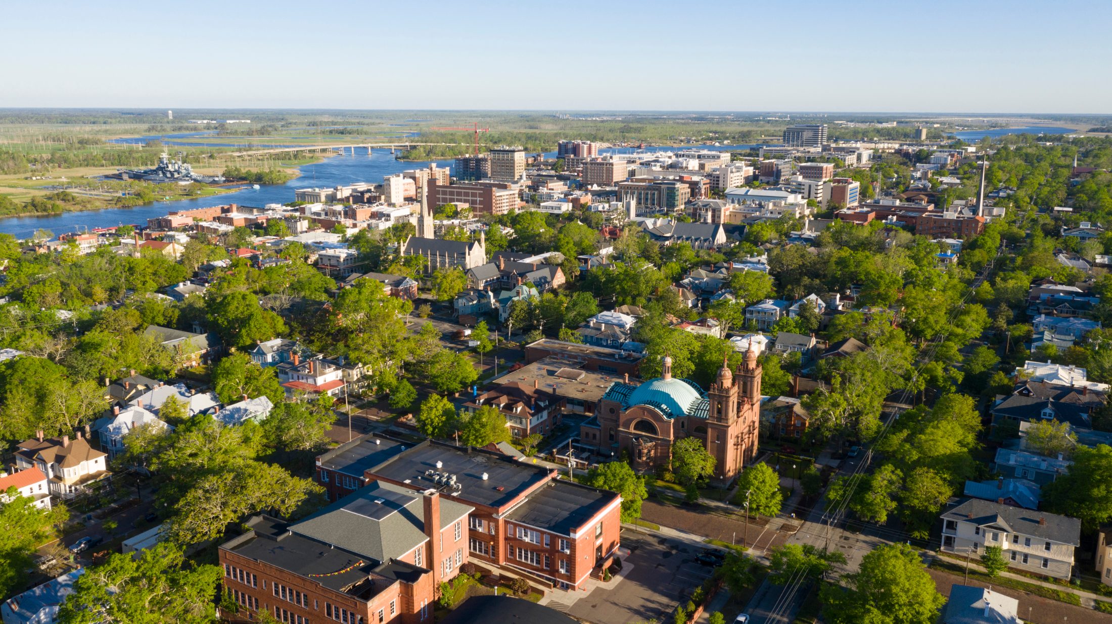 Downtown Wilmington and the Cape Fear River from the air
