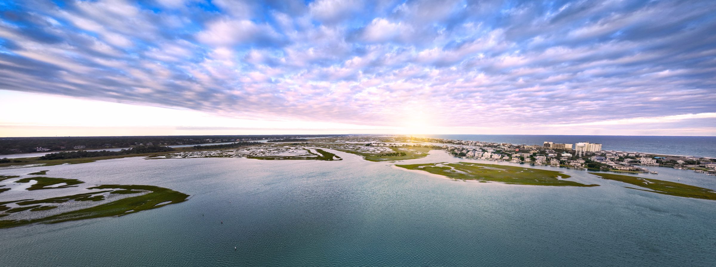 The Cape Fear coast at first light, marsh islands and the Intracoastal Waterway from the air