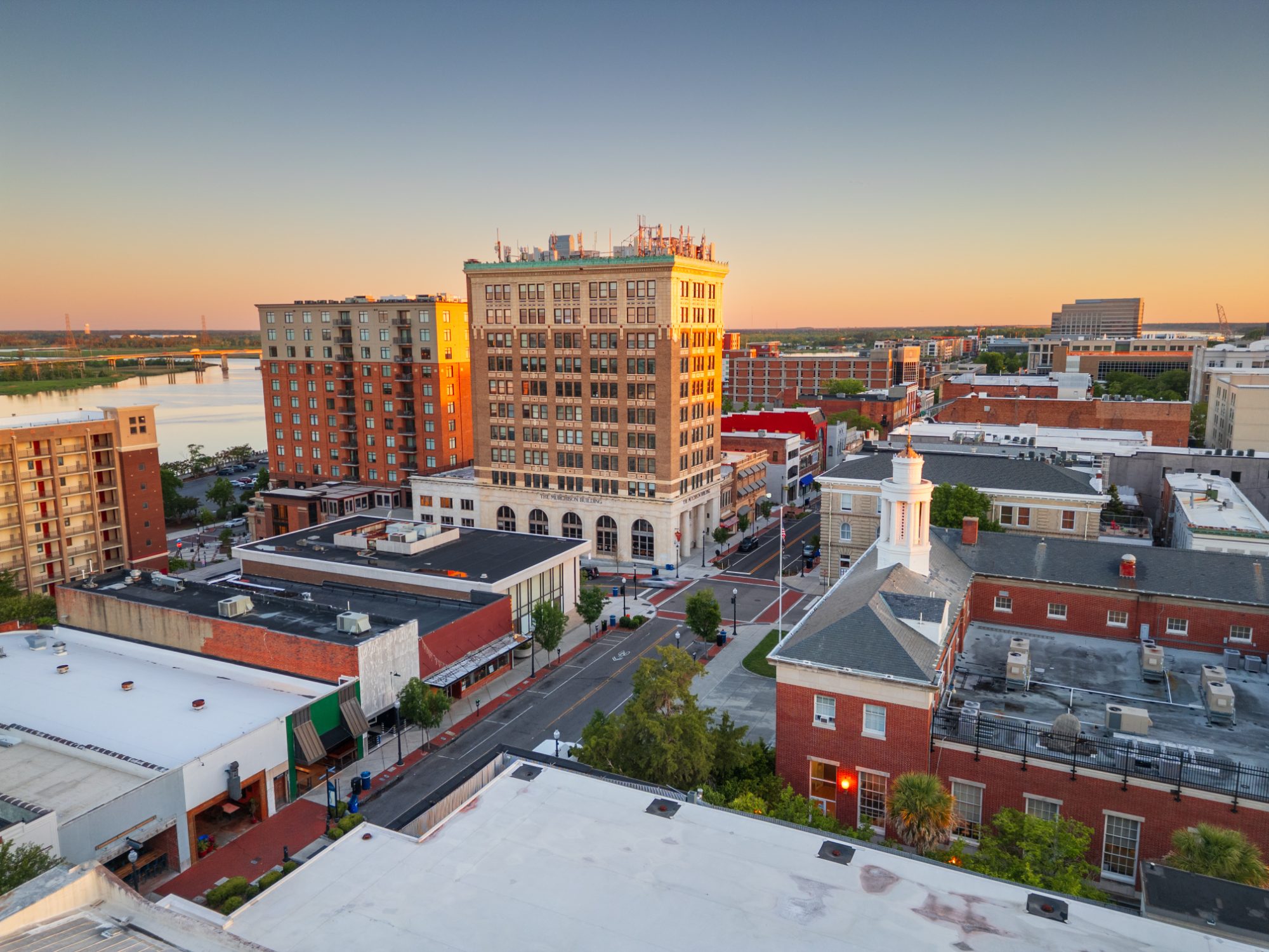 Historic downtown Wilmington at sunset, the Murchison Building