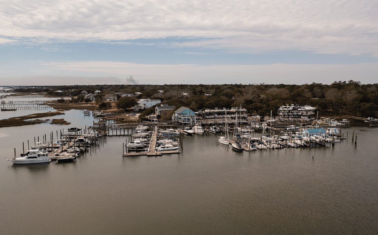Masonboro Yacht Club docks on the Intracoastal Waterway from the air