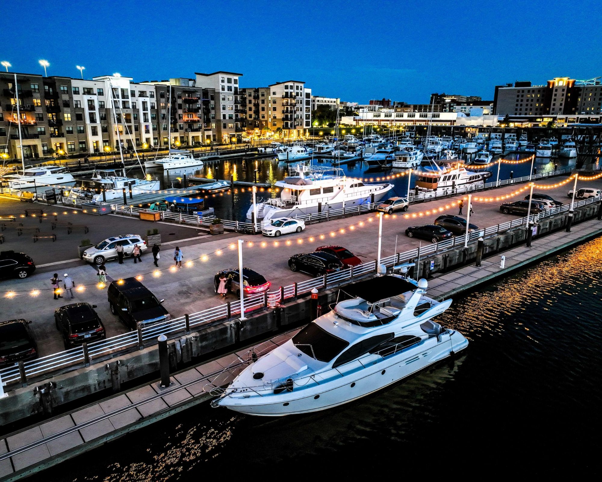 Yacht berthed at Port City Marina, downtown Wilmington
